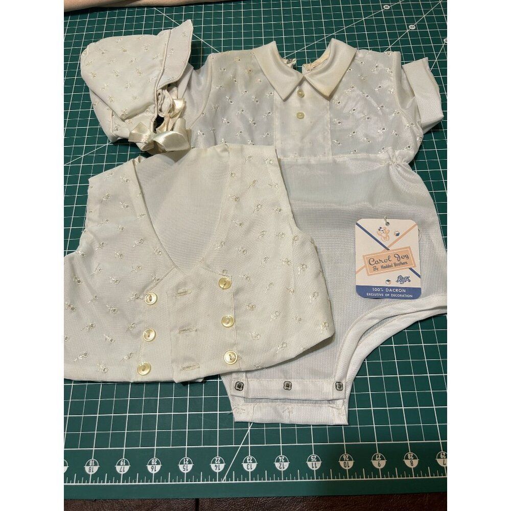 Vintage Baby Boy Christening Set By Carol Joy Haddad Brothers 100% Dacron - Incl